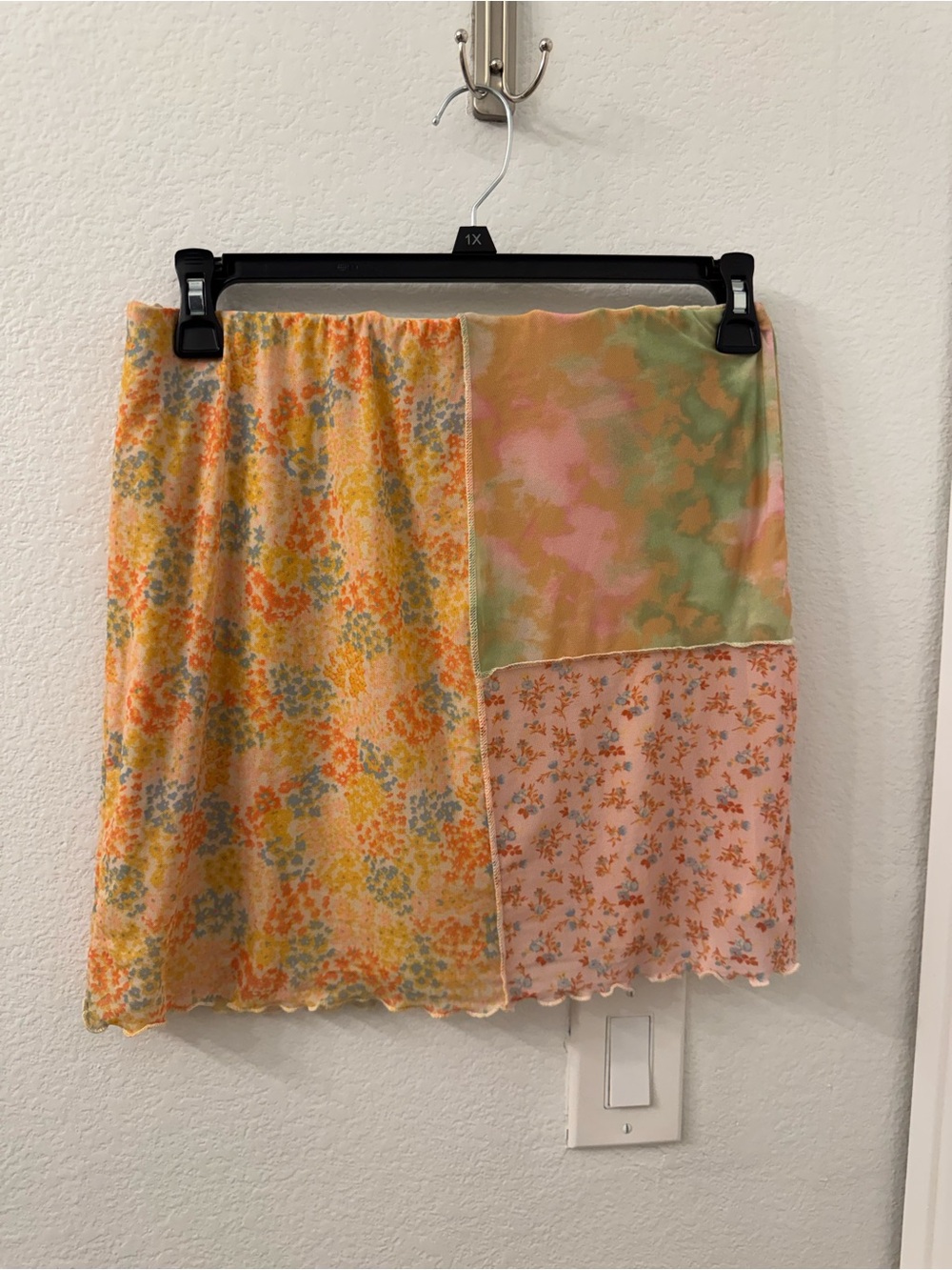BP Patchwork Floral Mini Skirt Medium Womens Nordstrom Orange Pink Yellow Green